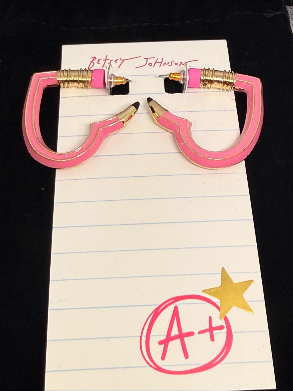 Betsey Johnson Pink Pencil-Style Hoop Earrings with Gold Accents